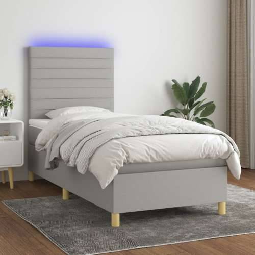 Krevet box spring s madracem LED svjetlosivi 90x200 cm tkanina - Svjetlosiva 90 x 200 cm vodoravne pruge Cijena