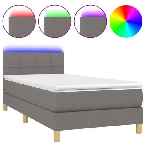 Krevet box spring s madracem LED tamnosivi 100x200 cm tkanina - Tamno siva 100 x 200 cm Blok s kvadratima Cijena