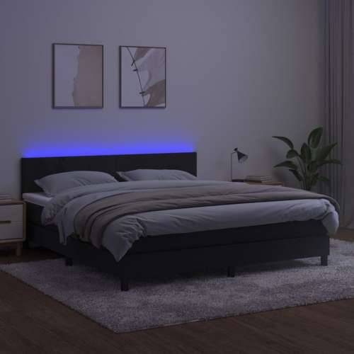 Krevet box spring s madracem LED crni 180x200 cm baršun - Crna 180 x 200 cm Gladak dizajn Cijena