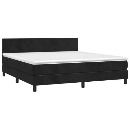 Krevet box spring s madracem LED crni 180x200 cm baršun - Crna 180 x 200 cm Gladak dizajn Cijena