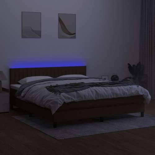 Krevet box spring s madracem LED tamnosmeđi 160x200 cm tkanina - Tamno smeđa 160 x 200 cm Okomite pruge Cijena