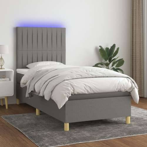 Krevet box spring s madracem LED tamnosivi 90x200 cm tkanina - Tamno siva 90 x 200 cm Okomite pruge Cijena