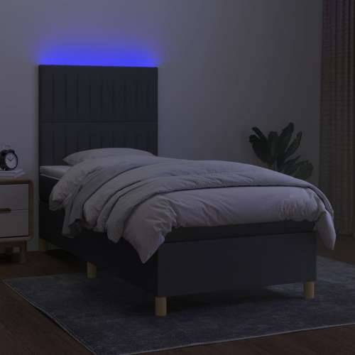 Krevet box spring s madracem LED tamnosivi 90x200 cm tkanina - Tamno siva 90 x 200 cm Okomite pruge Cijena