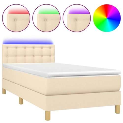 Krevet box spring s madracem LED krem 100x200 cm od tkanine - Krema 100 x 200 cm gumbi Cijena