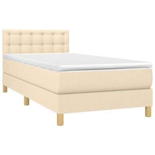 Krevet box spring s madracem LED krem 100x200 cm od tkanine - Krema 100 x 200 cm gumbi Cijena