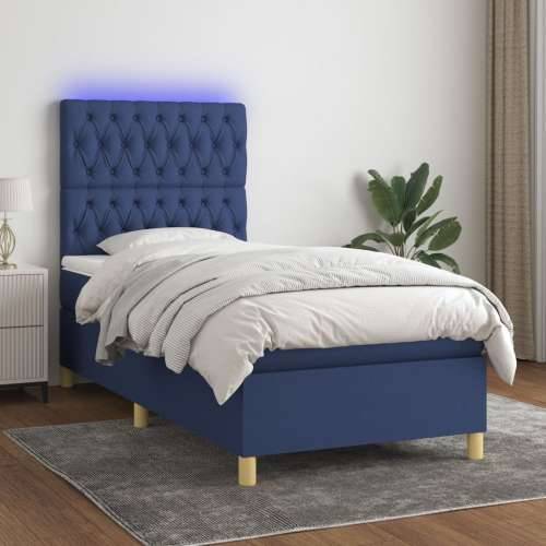 Krevet box spring s madracem LED plavi 80 x 200 cm od tkanine - Plava 80 x 200 cm Dizajn s gumbima Cijena
