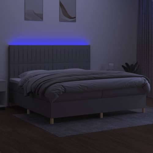 Krevet box spring s madracem LED svjetlosivi 200x200 cm tkanina - Svjetlosiva 200 x 200 cm Okomite pruge Cijena