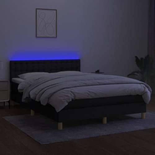 Krevet box spring s madracem LED crni 140x200 cm od tkanine - Crna 140 x 200 cm gumbi Cijena