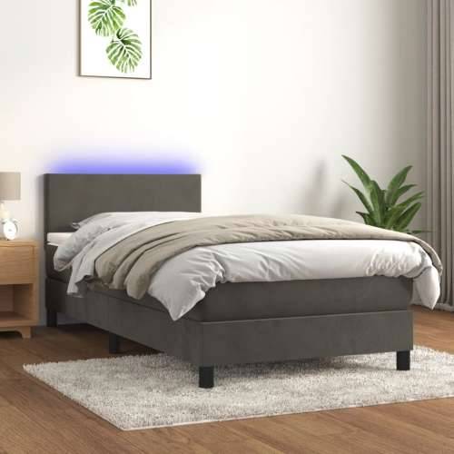 Krevet box spring s madracem LED tamnosivi 90x200 cm baršun - Tamno siva 90 x 200 cm Gladak dizajn Cijena