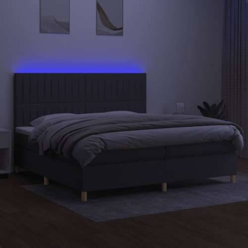 Krevet box spring s madracem LED tamnosivi 200x200 cm tkanina - Tamno siva 200 x 200 cm Okomite pruge Cijena