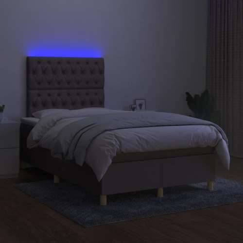 Krevet box spring s madracem LED smeđesivi 120 x 200 cm tkanina - Sivo-smeđa 120 x 200 cm Dizajn s gumbima Cijena
