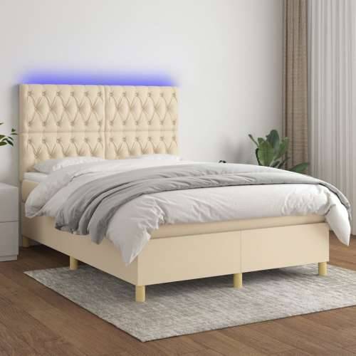 Krevet box spring s madracem LED krem 140x200 cm od tkanine - Krema 140 x 200 cm Dizajn s gumbima Cijena