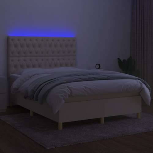 Krevet box spring s madracem LED krem 140x200 cm od tkanine - Krema 140 x 200 cm Dizajn s gumbima Cijena