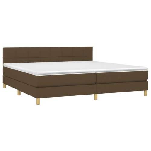 Krevet box spring s madracem LED tamnosmeđi 200x200 cm tkanina - Tamno smeđa 200 x 200 cm Blok s kvadratima Cijena
