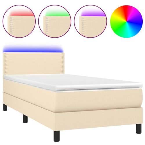 Krevet box spring s madracem LED krem 80 x 200 cm od tkanine - Krema 80 x 200 cm Obično s čavlima Cijena