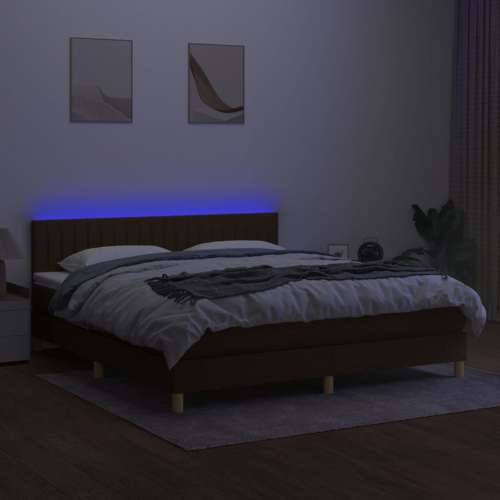 Krevet box spring s madracem LED tamnosmeđi 180x200 cm tkanina - Tamno smeđa 180 x 200 cm Okomite pruge Cijena