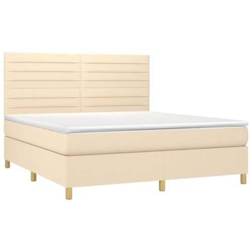 Krevet box spring s madracem LED krem 160x200 cm od tkanine - Krema 160 x 200 cm vodoravne pruge Cijena