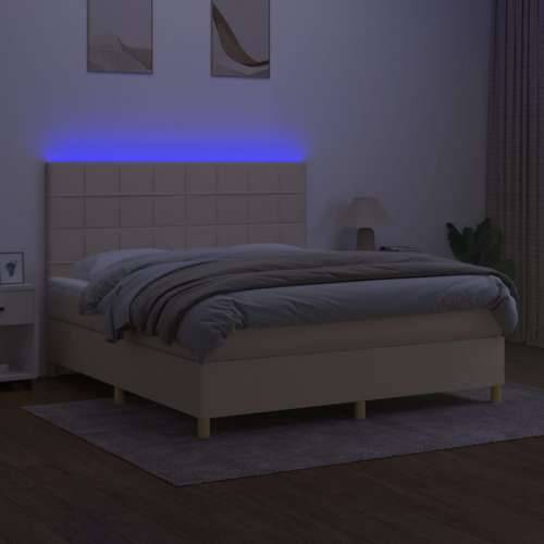 Krevet box spring s madracem LED krem 160x200 cm od tkanine - Krema 160 x 200 cm vodoravne pruge Cijena