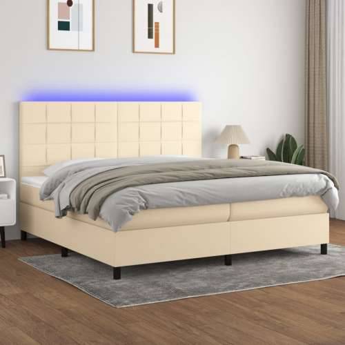 Krevet box spring s madracem LED krem 200x200 cm od tkanine - Krema 200 x 200 cm Blok s kvadratima Cijena