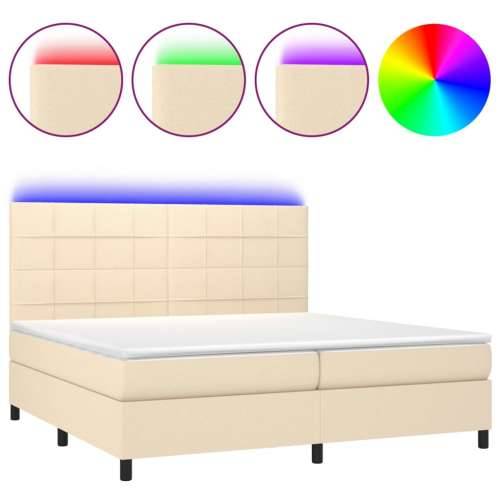 Krevet box spring s madracem LED krem 200x200 cm od tkanine - Krema 200 x 200 cm Blok s kvadratima Cijena