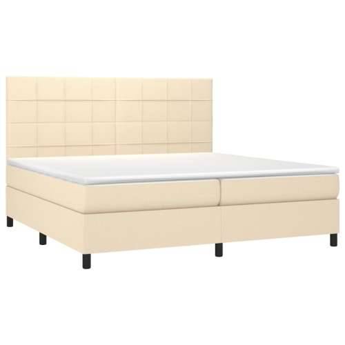 Krevet box spring s madracem LED krem 200x200 cm od tkanine - Krema 200 x 200 cm Blok s kvadratima Cijena