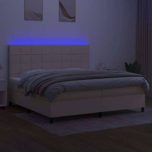 Krevet box spring s madracem LED krem 200x200 cm od tkanine - Krema 200 x 200 cm Blok s kvadratima Cijena