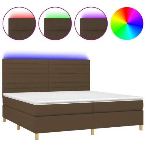 Krevet box spring s madracem LED tamnosmeđi 200x200 cm tkanina - Tamno smeđa 200 x 200 cm vodoravne pruge Cijena