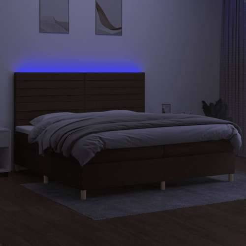 Krevet box spring s madracem LED tamnosmeđi 200x200 cm tkanina - Tamno smeđa 200 x 200 cm vodoravne pruge Cijena