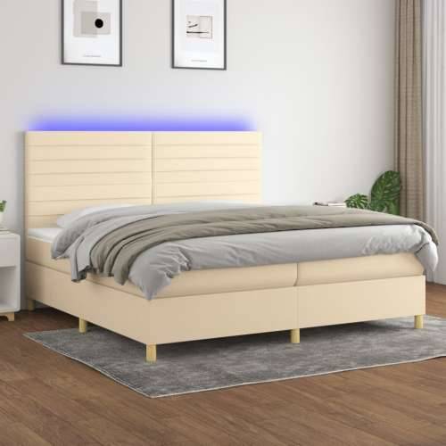 Krevet box spring s madracem LED krem 200x200 cm od tkanine - Krema 200 x 200 cm vodoravne pruge Cijena