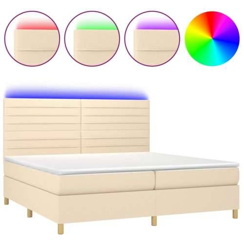 Krevet box spring s madracem LED krem 200x200 cm od tkanine - Krema 200 x 200 cm vodoravne pruge Cijena