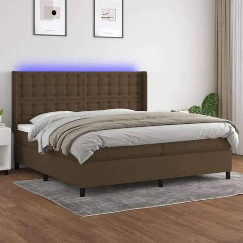 Krevet box spring s madracem LED tamnosmeđi 200x200 cm tkanina - Tamno smeđa 200 x 200 cm gumbi Cijena