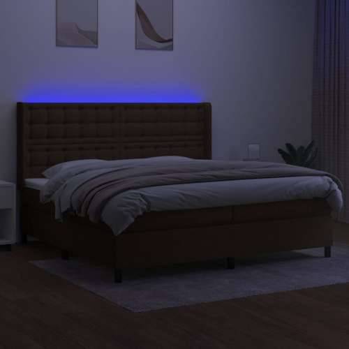 Krevet box spring s madracem LED tamnosmeđi 200x200 cm tkanina - Tamno smeđa 200 x 200 cm gumbi Cijena
