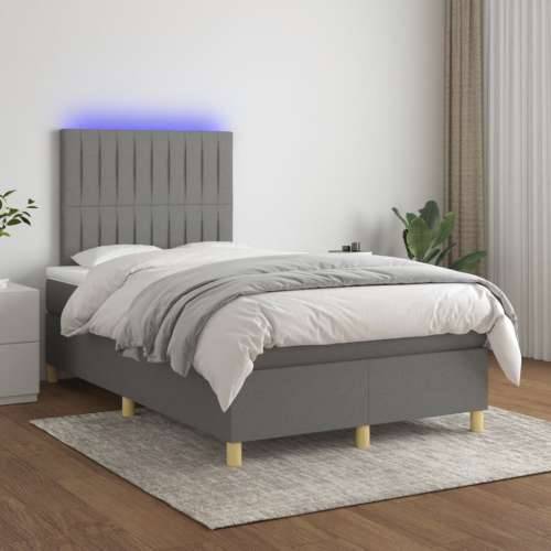 Krevet box spring s madracem LED tamnosivi 120 x 200 cm tkanina - Tamno siva 120 x 200 cm Okomite pruge Cijena