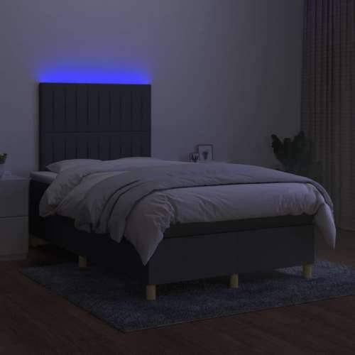 Krevet box spring s madracem LED tamnosivi 120 x 200 cm tkanina - Tamno siva 120 x 200 cm Okomite pruge Cijena