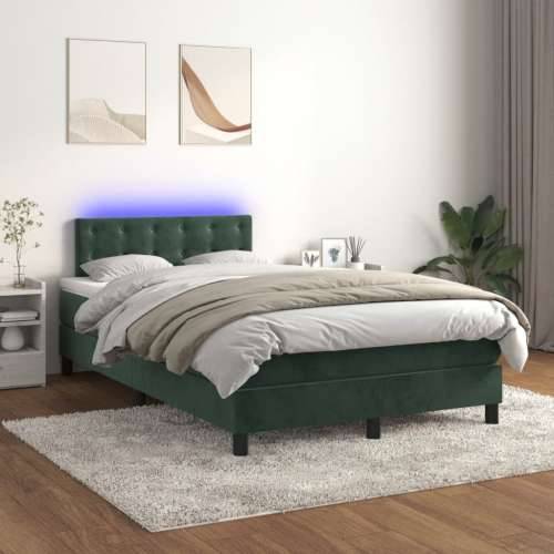 Krevet box spring s madracem LED tamnozeleni 120x200 cm baršun - Tamnozelena 120 x 200 cm gumbi Cijena