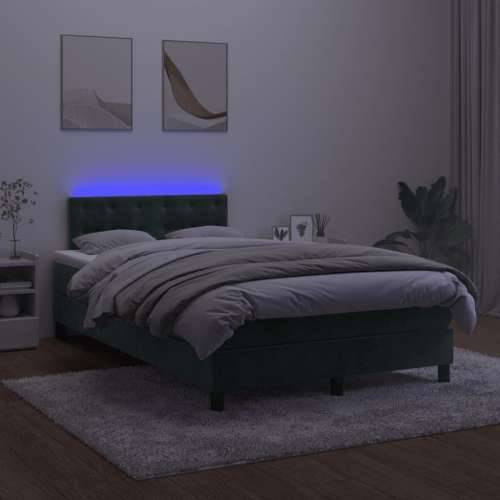 Krevet box spring s madracem LED tamnozeleni 120x200 cm baršun - Tamnozelena 120 x 200 cm gumbi Cijena