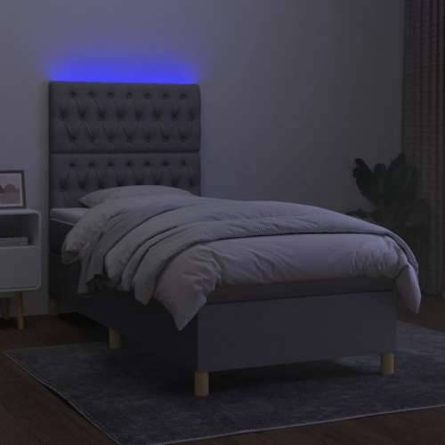 Krevet box spring s madracem LED svjetlosivi 80x200 cm tkanina - Svjetlosiva 80 x 200 cm Dizajn s gumbima Cijena