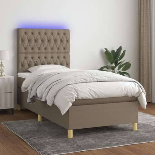 Krevet box spring s madracem LED smeđesivi 90x200 cm tkanina - Sivo-smeđa 90 x 200 cm Dizajn s gumbima Cijena