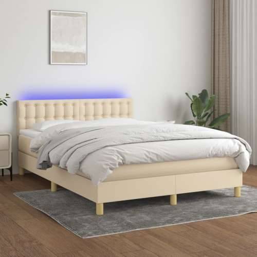 Krevet box spring s madracem LED krem 140x200 cm od tkanine - Krema 140 x 200 cm gumbi Cijena