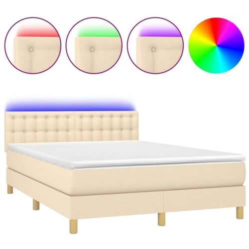 Krevet box spring s madracem LED krem 140x200 cm od tkanine - Krema 140 x 200 cm gumbi Cijena