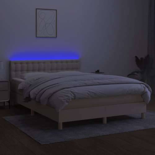 Krevet box spring s madracem LED krem 140x200 cm od tkanine - Krema 140 x 200 cm gumbi Cijena