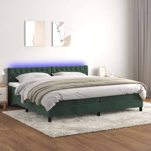 Krevet box spring s madracem LED tamnozeleni 200x200 cm baršun - Tamnozelena 200 x 200 cm Dizajn s gumbima Cijena