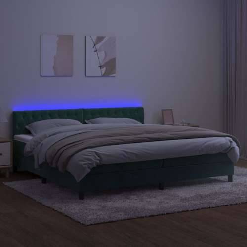 Krevet box spring s madracem LED tamnozeleni 200x200 cm baršun - Tamnozelena 200 x 200 cm Dizajn s gumbima Cijena