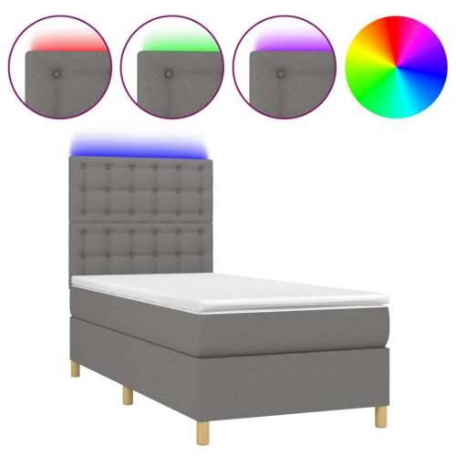 Krevet box spring s madracem LED tamnosivi 90x190 cm tkanina - Tamno siva 90 x 190 cm gumbi Cijena