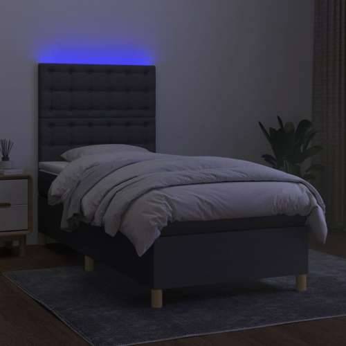 Krevet box spring s madracem LED tamnosivi 90x190 cm tkanina - Tamno siva 90 x 190 cm gumbi Cijena