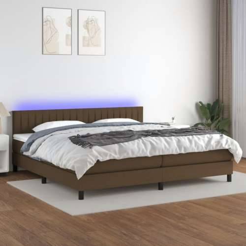 Krevet box spring s madracem LED tamnosmeđi 200x200 cm tkanina - Tamno smeđa 200 x 200 cm Okomite pruge Cijena