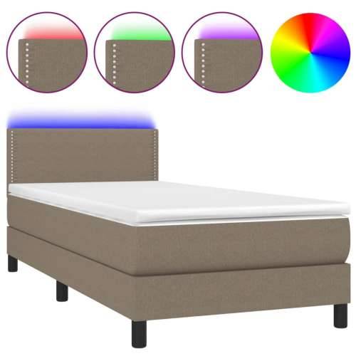 Krevet box spring s madracem LED smeđesivi 100x200 cm tkanina - Sivo-smeđa 100 x 200 cm Obično s čavlima Cijena