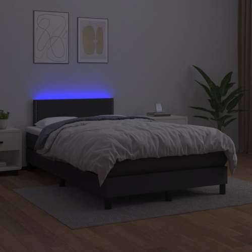 Krevet box spring s madracem LED crni 120x200cm od umjetne kože - Crna 120 x 200 cm Obično s čavlima Cijena