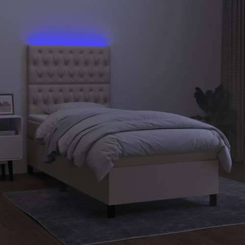 Krevet box spring s madracem LED krem 80 x 200 cm od tkanine - Krema 80 x 200 cm Dizajn s gumbima Cijena