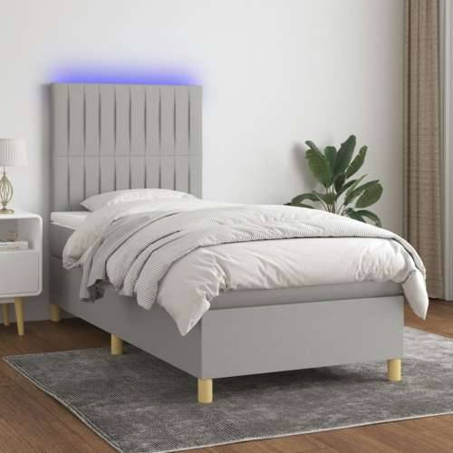 Krevet box spring s madracem LED svjetlosivi 100x200 cm tkanina - Svjetlosiva 100 x 200 cm Okomite pruge Cijena